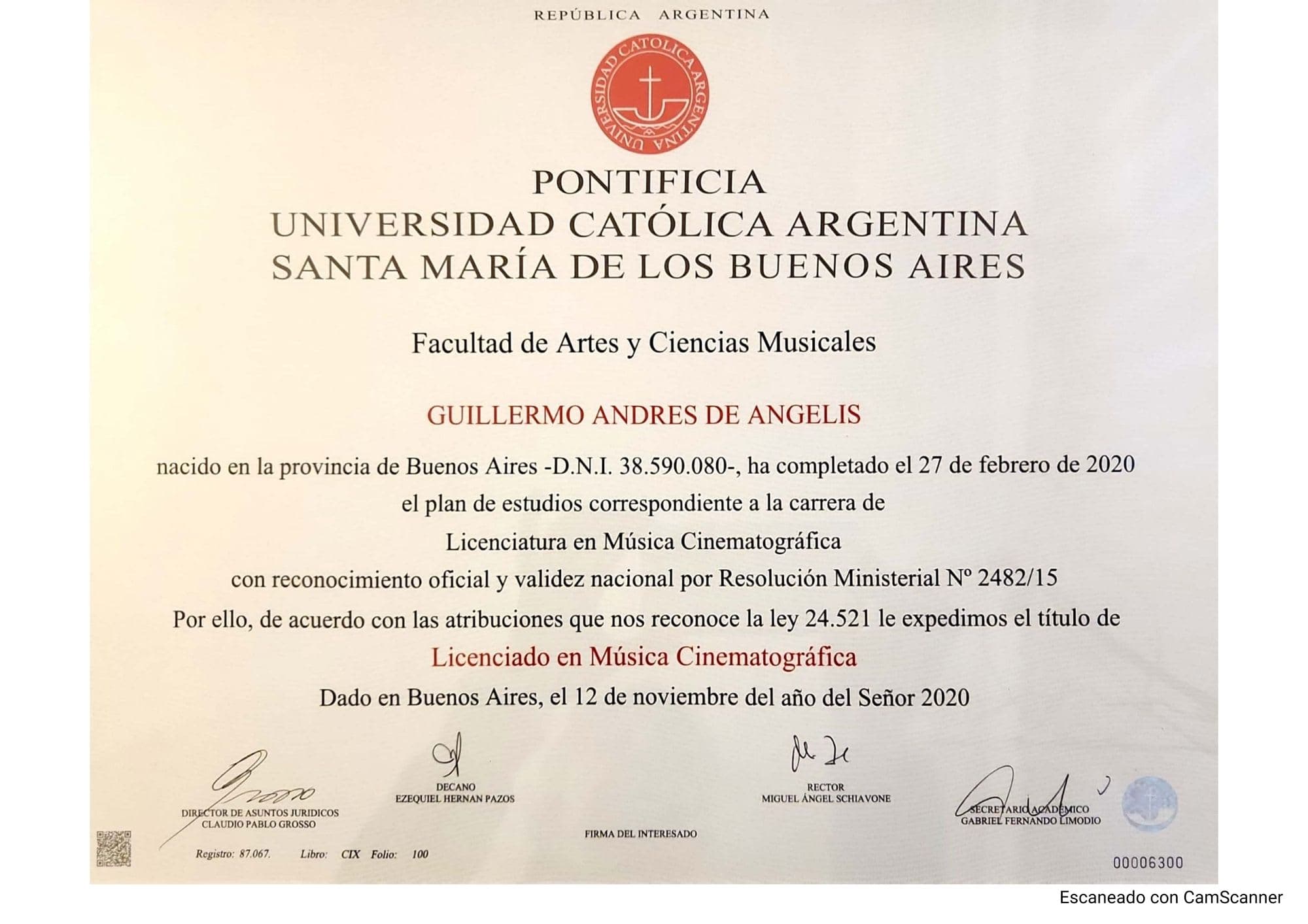 University Degree in Film Scoring