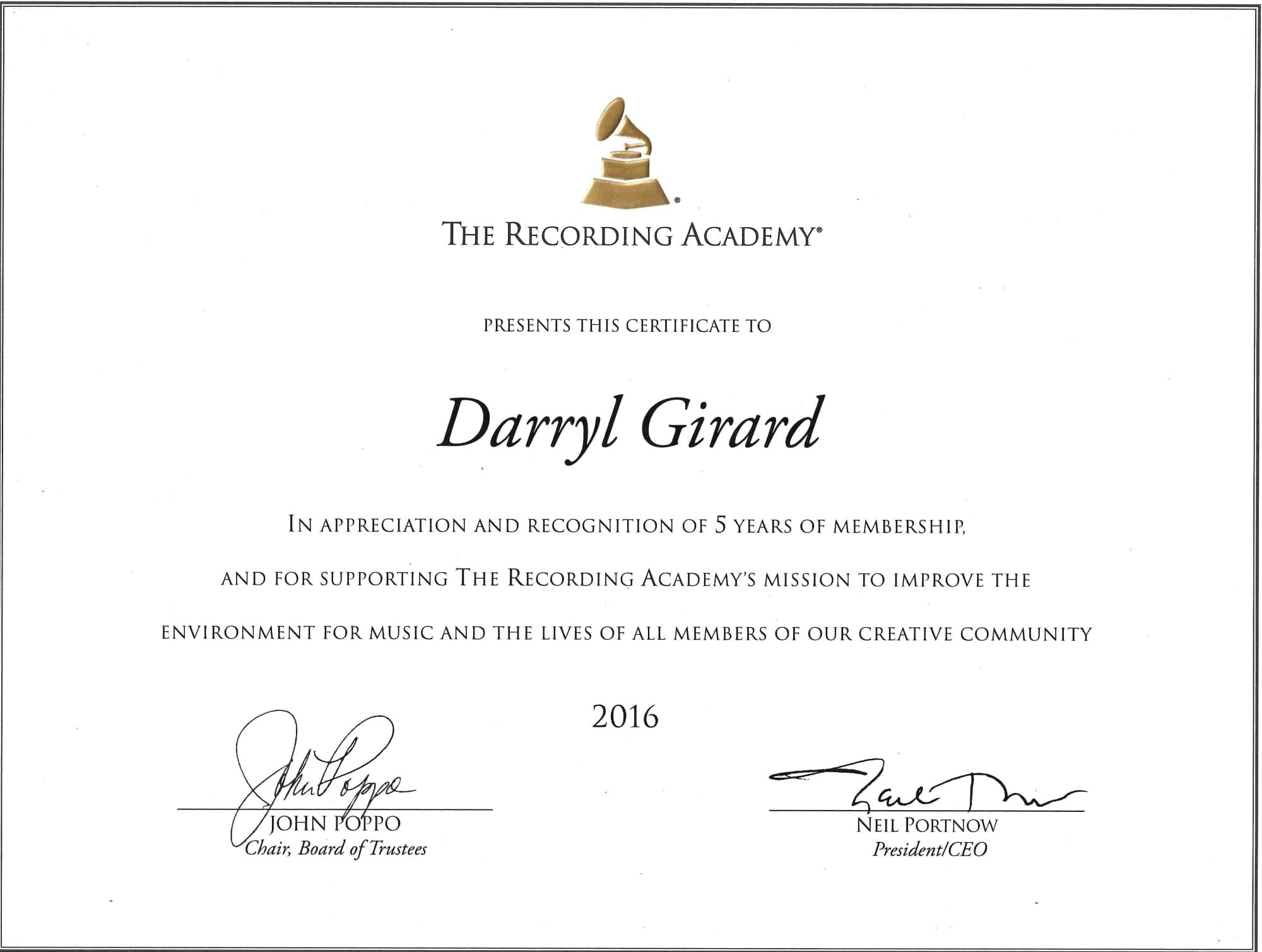 Grammy Voting Member with Producers & Engineers Wing